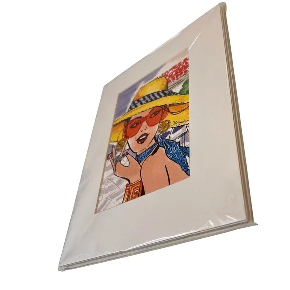 Brighton Art Print Woman in Yellow Hat Designer Tom Clancy Santorini - Picture 4 of 6